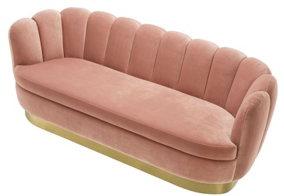 Casa Padrino Luxus Samt Sofa Hautfarben / Messing 225 x 90 x H. 80 cm - Wohnzimmer Sofa - Hotel Sofa - Luxus Möbel - Luxus Qualität
