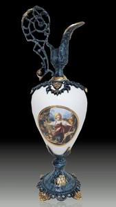 Casa Padrino luxury baroque vase in wine jug shape blue / white / multicolored / gold 20 x H. 60 cm - Handmade baroque style flower vase - Baroque decorative accessories - Noble & Magnificent