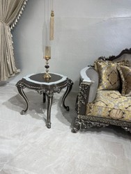 Casa Padrino luxury baroque side table black / white / silver - Handmade baroque style solid wood table - Luxury living room furniture in baroque style - Baroque furniture