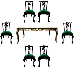 Pompöös di Casa Padrino Set da Pranzo Barocco di Lusso Verde / Nero / Oro - 1 Tavolo da Pranzo Barocco con Piano in Vetro e 6 Sedie disegnato da Harald Glööckler - Pompöös Mobili Barocco Pompöös di Casa Padrino Set da Pranzo Barocco di Lusso Verde / Nero / Oro - 1 Tavolo da Pranzo Barocco con Piano in Vetro e 6 Sedie disegnato da Harald Glööckler - Pompöös Mobili Barocco