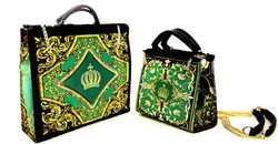 Pompöös by Casa Padrino Conjunto de Bolsos de Mujer de Lujo Flores Barrocos con Corona y Pedrería Verde / Negro / Oro - Bolsos de mujer pomposos diseñados por Harald Glööckler Pompöös by Casa Padrino Conjunto de Bolsos de Mujer de Lujo Flores Barrocos con Corona y Pedrería Verde / Negro / Oro - Bolsos de mujer pomposos diseñados por Harald Glööckler