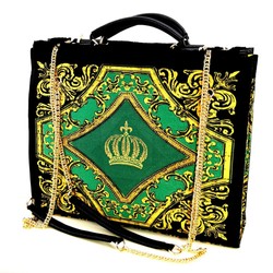 Pompöös by Casa Padrino Conjunto de Bolsos de Mujer de Lujo Flores Barrocos con Corona y Pedrería Verde / Negro / Oro - Bolsos de mujer pomposos diseñados por Harald Glööckler Pompöös by Casa Padrino Conjunto de Bolsos de Mujer de Lujo Flores Barrocos con Corona y Pedrería Verde / Negro / Oro - Bolsos de mujer pomposos diseñados por Harald Glööckler
