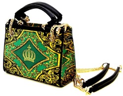 Pompöös by Casa Padrino Conjunto de Bolsos de Lujo de Mujer Flores Barrocos con Corona y Pedrería Verde / Negro / Oro - Bolsos de mujer pomposos diseñados por Harald Glööckler