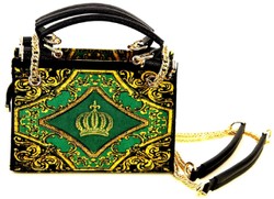 Pompöös by Casa Padrino Conjunto de Bolsos de Lujo de Mujer Flores Barrocos con Corona y Pedrería Verde / Negro / Oro - Bolsos de mujer pomposos diseñados por Harald Glööckler