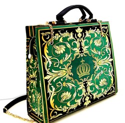 Pompöös by Casa Padrino Conjunto de Bolsos de Lujo de Mujer Flores Barrocos con Corona y Pedrería Verde / Negro / Oro - Bolsos de mujer pomposos diseñados por Harald Glööckler Pompöös by Casa Padrino Conjunto de Bolsos de Lujo de Mujer Flores Barrocos con Corona y Pedrería Verde / Negro / Oro - Bolsos de mujer pomposos diseñados por Harald Glööckler