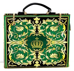 Pompöös by Casa Padrino Conjunto de Bolsos de Lujo de Mujer Flores Barrocos con Corona y Pedrería Verde / Negro / Oro - Bolsos de mujer pomposos diseñados por Harald Glööckler Pompöös by Casa Padrino Conjunto de Bolsos de Lujo de Mujer Flores Barrocos con Corona y Pedrería Verde / Negro / Oro - Bolsos de mujer pomposos diseñados por Harald Glööckler