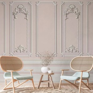 Casa Padrino Luxus Barock Vliestapete Rosa / Grau - Barockstil Wohnzimmer Tapete mit elegantem Stuck Muster - Wanddeko im Barockstil - Barock Tapeten - Tapeten im Barockstil - Barock Deko