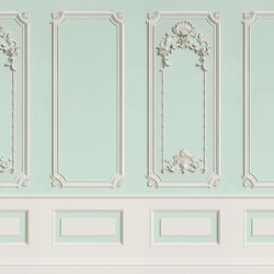 Casa Padrino papel pintado no tejido barroco de lujo verde menta / gris - Papel pintado de salón de estilo barroco con patrón estuco elegante - Decoración de pared estilo barroco