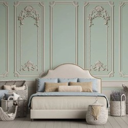 Casa Padrino papel pintado no tejido barroco de lujo verde menta / gris - Papel pintado de salón de estilo barroco con patrón estuco elegante - Decoración de pared estilo barroco