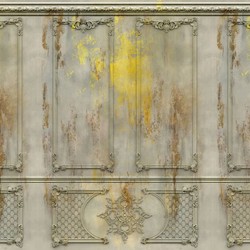 Casa Padrino papel pintado no tejido barroco de lujo gris antiguo / amarillo / marrón - Papel pintado de salón de estilo barroco con patrón estuco elegante - Decoración de salón barroco