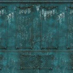 Casa Padrino papel pintado no tejido barroco de lujo verde antiguo / blanco - Papel pintado de salón de estilo barroco con patrón estuco elegante - Decoración de salón barroco