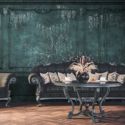 Casa Padrino papel pintado no tejido barroco de lujo verde antiguo / blanco - Papel pintado de salón de estilo barroco con patrón estuco elegante - Decoración de salón barroco