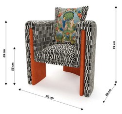Casa Padrino luxury designer velvet armchair with pillow black / white / orange 80 x 68 x H. 99 cm - Living room armchair - Living room furniture - Hotel furniture - Luxury designer furniture