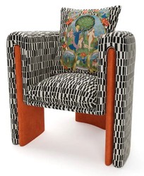 Casa Padrino luxury designer velvet armchair with pillow black / white / orange 80 x 68 x H. 99 cm - Living room armchair - Living room furniture - Hotel furniture - Luxury designer furniture