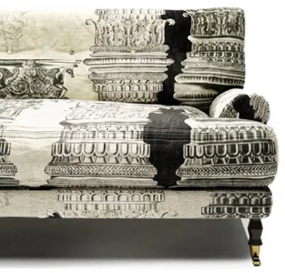 Casa Padrino Luxus Samt Sofa Creme / Weiß / Schwarz / Messing 200 x 100 x H. 87 cm - Wohnzimmer Sofa - Hotel Sofa - Wohnzimmer Möbel - Hotel Möbel - Luxus Möbel - Wohnzimmer Einrichtung