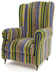 Casa Padrino luxury velvet armchair with stripes multicolored / black / brass 82 x 93 x H. 101 cm - Living room armchair - Living room furniture - Hotel furniture - Luxury furniture