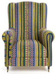 Casa Padrino luxury velvet armchair with stripes multicolored / black / brass 82 x 93 x H. 101 cm - Living room armchair - Living room furniture - Hotel furniture - Luxury furniture