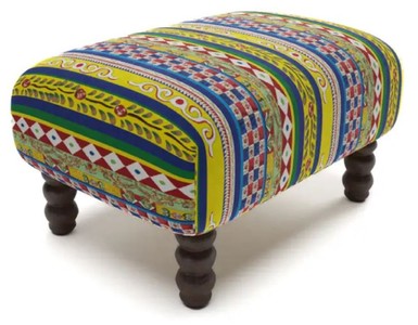 Casa Padrino Poggiapiedi di Lusso con Righe Multicolore / Nero 77 x 55 x A. 45 cm - Sgabello Rettangolare in Velluto - Mobili Soggiorno - Mobili Hotel - Mobili di Lusso - Arredamento di Lusso