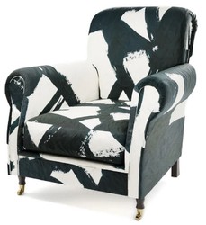 Casa Padrino luxury velvet armchair black / white / brass 82 x 91 x H. 94 cm - Living room armchair - Hotel armchair - Living room furniture - Hotel furniture - Luxury furniture