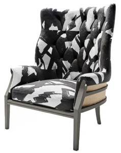 Casa Padrino luxury velvet armchair black / white / natural 75 x 70 x H. 110 cm - Living room armchair - Hotel armchair - Living room furniture - Hotel furniture - Luxury furniture