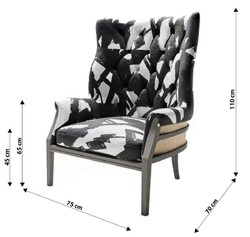 Casa Padrino luxury velvet armchair black / white / natural 75 x 70 x H. 110 cm - Living room armchair - Hotel armchair - Living room furniture - Hotel furniture - Luxury furniture