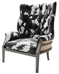 Casa Padrino luxury velvet armchair black / white / natural 75 x 70 x H. 110 cm - Living room armchair - Hotel armchair - Living room furniture - Hotel furniture - Luxury furniture