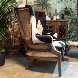 Casa Padrino luxury velvet armchair black / white / natural 75 x 70 x H. 110 cm - Living room armchair - Hotel armchair - Living room furniture - Hotel furniture - Luxury furniture