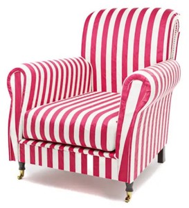 Casa Padrino luxury velvet armchair with stripes red / white / black / brass 82 x 91 x H. 94 cm - Living room armchair - Living room furniture - Hotel furniture - Luxury furniture