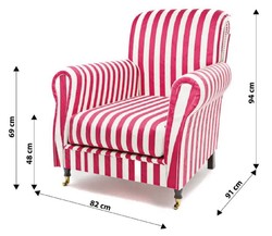 Casa Padrino luxury velvet armchair with stripes red / white / black / brass 82 x 91 x H. 94 cm - Living room armchair - Living room furniture - Hotel furniture - Luxury furniture