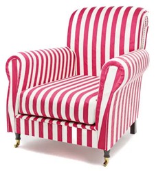 Casa Padrino luxury velvet armchair with stripes red / white / black / brass 82 x 91 x H. 94 cm - Living room armchair - Living room furniture - Hotel furniture - Luxury furniture