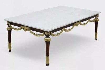 Casa Padrino Luxus Barock Couchtisch mit Marmorplatte Weiß / Dunkelbraun / Gold - Rechteckger Wohnzimmertisch im Barockstil - Barock Möbel - Edel & Prunkvoll