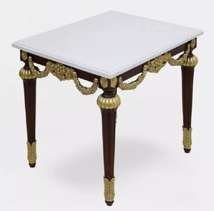 Casa Padrino Luxus Barock Beistelltisch mit Marmorplatte Weiß / Dunkelbraun / Gold - Rechteckger Massivholz Tisch im Barockstil - Barock Möbel - Edel & Prunkvoll