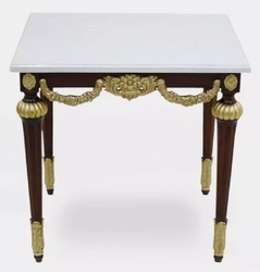Luxus Barock Beistelltisch mit Marmorplatte Weiß Dunkelbraun Gold Luxury Baroque Side Table with Marble Top White Dark Brown Gold