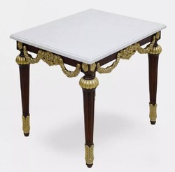 Luxus Barock Beistelltisch mit Marmorplatte Weiß Dunkelbraun Gold Luxury Baroque Side Table with Marble Top White Dark Brown Gold