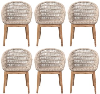 Luxus Esszimmerstuhl 6er Set Grau Naturfarben Luxury Dining Chair Set of 6 Gray Natural