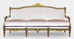 Casa Padrino canapé de salon 3 places baroque de luxe gris / marron foncé / or - Canapé de style baroque fait main - Meuble de salon de luxe de style baroque - Meuble baroque - Noble & Magnifique