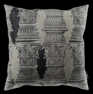 Casa Padrino cojín decorativa barroco de lujo pilares gris / negro 43 x 43 cm - Almohada de terciopelo estampada - Accesorios decorativos barrocos