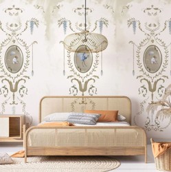 Casa Padrino papel pintado no tejido barroco de lujo blanco / multicolor / oro - Papel pintado de salón de estilo barroco con patrón elegante - Decoración de salón barroco