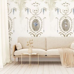 Casa Padrino papel pintado no tejido barroco de lujo blanco / multicolor / oro - Papel pintado de salón de estilo barroco con patrón elegante - Decoración de salón barroco