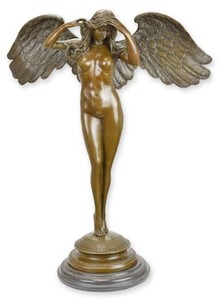 Casa Padrino scultura decorativa Art Nouveau di lusso angelo bronzo / nero 48,7 x 22 x A. 60,7 cm - Figura in bronzo con base in marmo - Sculture in Bronzo Barocche e Art Nouveau