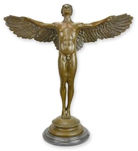 Casa Padrino scultura decorativa Art Nouveau di lusso angelo bronzo / nero 56,7 x 22 x A. 60,6 cm - Figura in bronzo con base in marmo - Sculture in Bronzo Barocche e Art Nouveau
