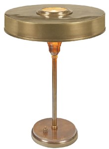 Casa Padrino Luxus Art Deco Tischleuchte Antik Messing Ø 38 x H. 53 cm - Runde Messing Schreibtischleuchte - Luxus Leuchten - Luxus Interior