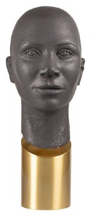 Casa Padrino busto decorativo di lusso testa marrone / ottone 15,5 x 20 x A. 41 cm - Scultura decorativa in gres con base in ottone - Decorazione del soggiorno - Accessori decorativi di lusso
