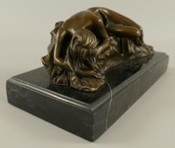 Casa Padrino escultura de bronce de lujo mujer dormida bronce / negro 22 x 11 x A. 10 cm - Figura de bronce con base de mármol - Accesorios de decoración de escritorio