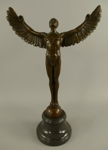 Casa Padrino scultura decorativa Art Nouveau di lusso angelo bronzo / nero 27 x 12 x A. 40 cm - Figura in bronzo con base in marmo - Sculture in Bronzo Barocche e Art Nouveau