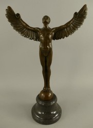 Casa Padrino scultura decorativa Art Nouveau di lusso angelo bronzo / nero 27 x 12 x A. 40 cm - Figura in bronzo con base in marmo - Sculture in Bronzo Barocche e Art Nouveau
