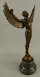 Casa Padrino scultura decorativa Art Nouveau di lusso angelo bronzo / nero 27 x 12 x A. 40 cm - Figura in bronzo con base in marmo - Sculture in Bronzo Barocche e Art Nouveau