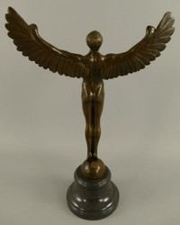 Casa Padrino scultura decorativa Art Nouveau di lusso angelo bronzo / nero 27 x 12 x A. 40 cm - Figura in bronzo con base in marmo - Sculture in Bronzo Barocche e Art Nouveau