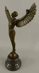 Casa Padrino scultura decorativa Art Nouveau di lusso angelo bronzo / nero 27 x 12 x A. 40 cm - Figura in bronzo con base in marmo - Sculture in Bronzo Barocche e Art Nouveau