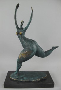Casa Padrino scultura decorativa in bronzo di lusso ballerina turchese / oro / nero 35 x 15 x A. 48 cm - Figura decorativa astratta in bronzo con base in marmo - Accessori decorativi di lusso